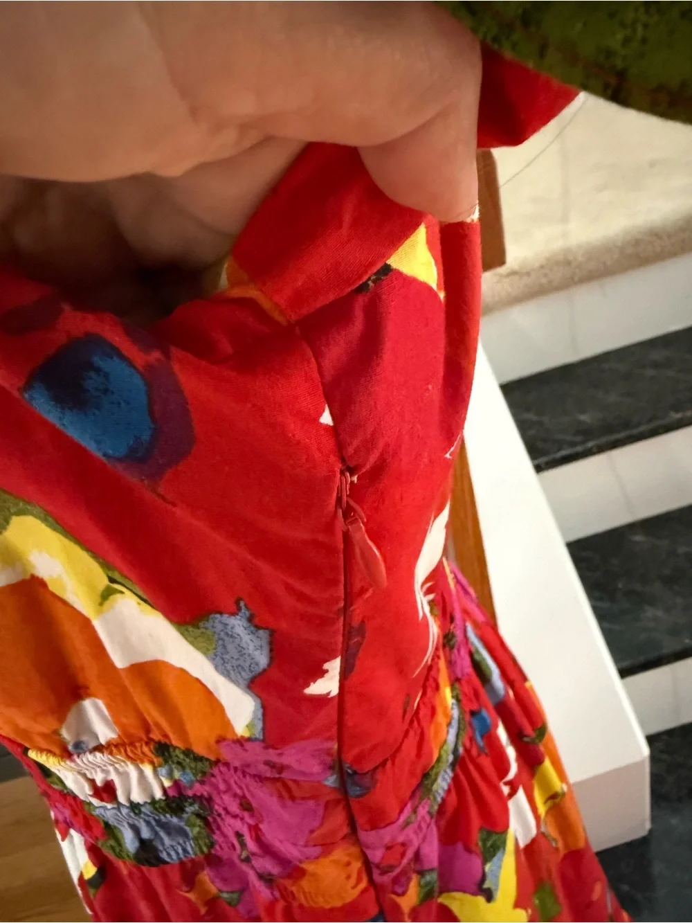 Maggy London Red Floral Maxi Dress with Orange & Pink Accents - Picture 8 of 9